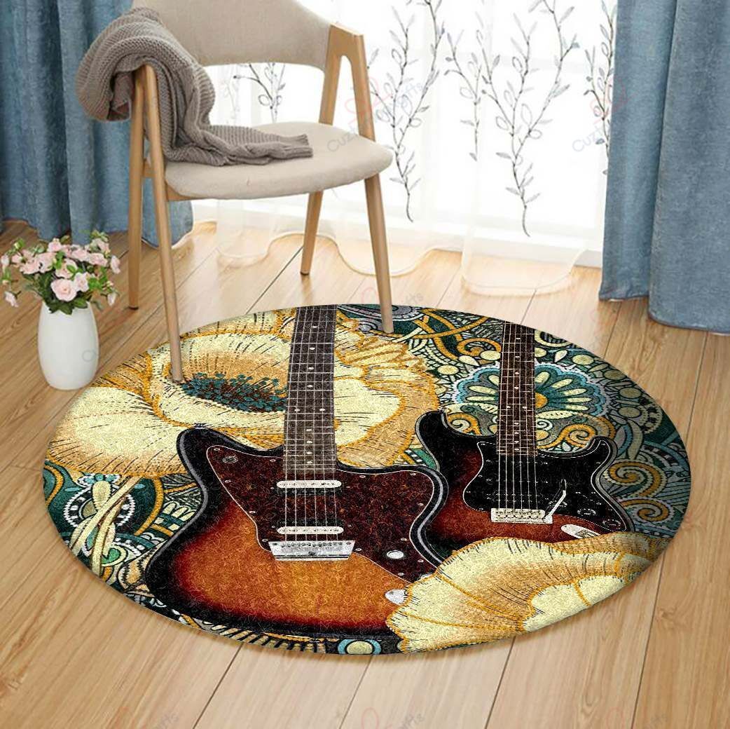 Flower Guitar Round Carpet Floor Rug Living Room Bedroom Decor Round Area Rug Carpet Flower Guitar Round Carpet Floor Rug Living Room Bedroom Decor Round Area Rug Carpet