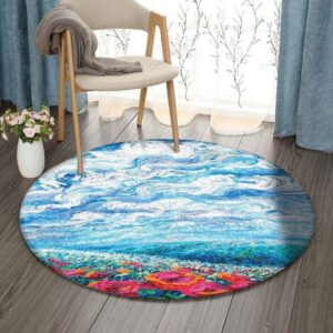Flower Hill Round Carpet Floor Rug Living Room Bedroom Decor Round Area Rug Carpet