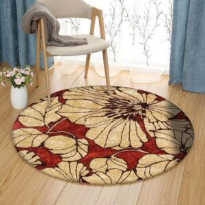 Flower In Red Round Carpet Floor Rug Living Room Bedroom Decor Round Area Rug Carpet