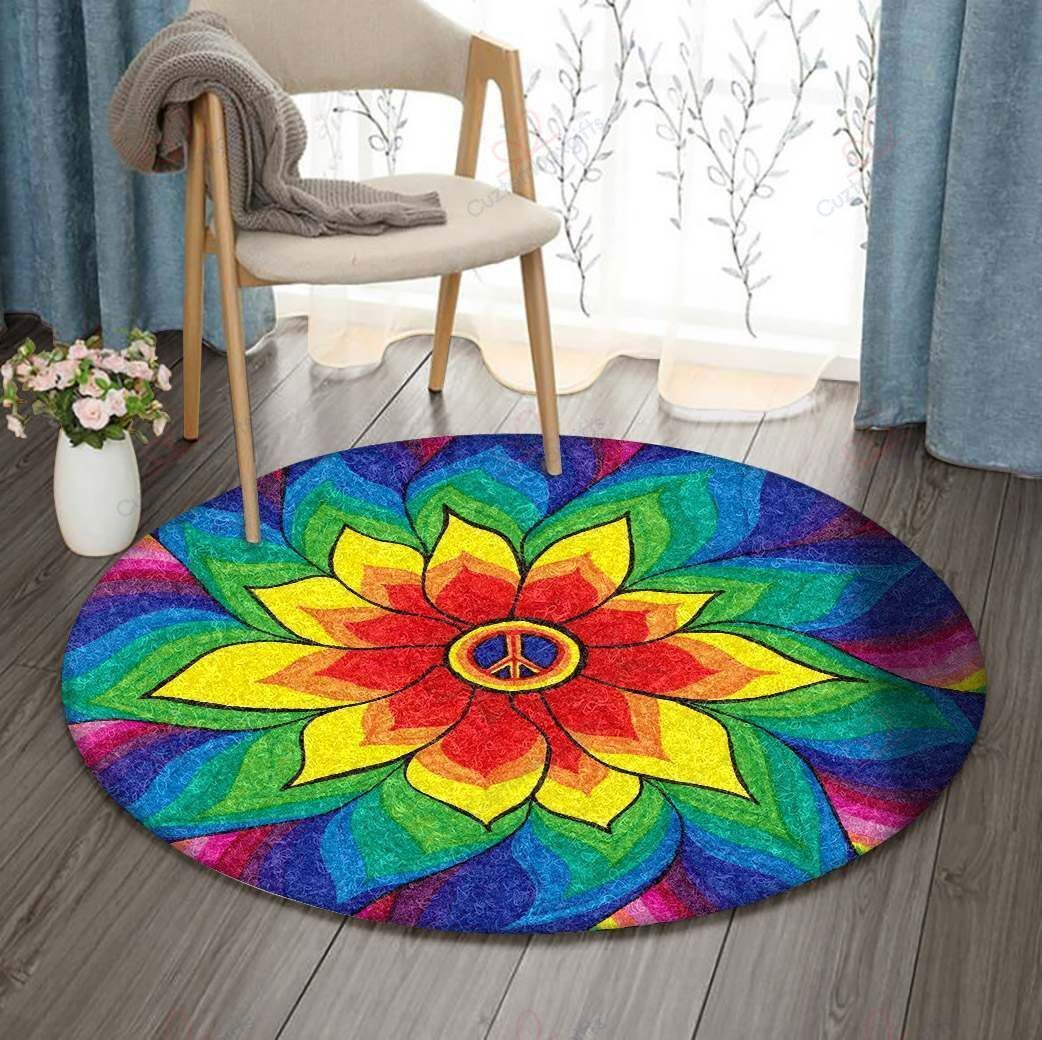 Flower Peace Round Carpet Floor Rug Living Room Bedroom Decor Round Area Rug Carpet Flower Peace Round Carpet Floor Rug Living Room Bedroom Decor Round Area Rug Carpet