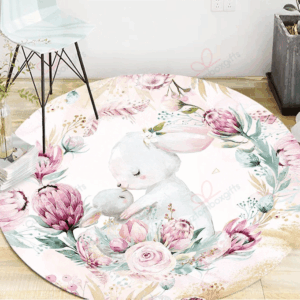 Flower Rabbit Round Carpet Floor Rug Living Room Bedroom Decor Round Area Rug Carpet