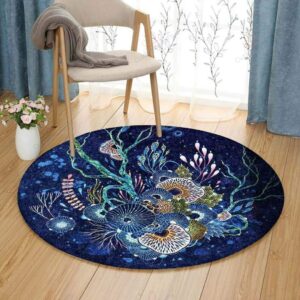 Flower Under The Sea Round Carpet Floor Rug Living Room Bedroom Decor Round Area Rug Carpet