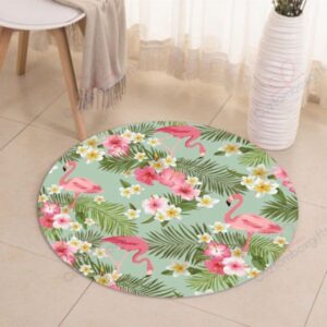 Flowers Round Flamingo Round Carpet Floor Rug Living Room Bedroom Decor Round Area Rug Carpet
