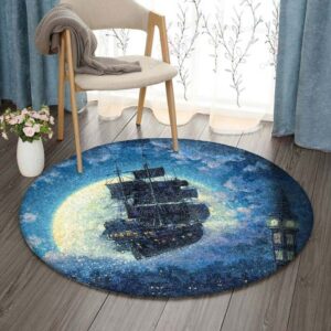 Flying Ship Round Carpet Floor Rug Living Room Bedroom Decor Round Area Rug Carpet