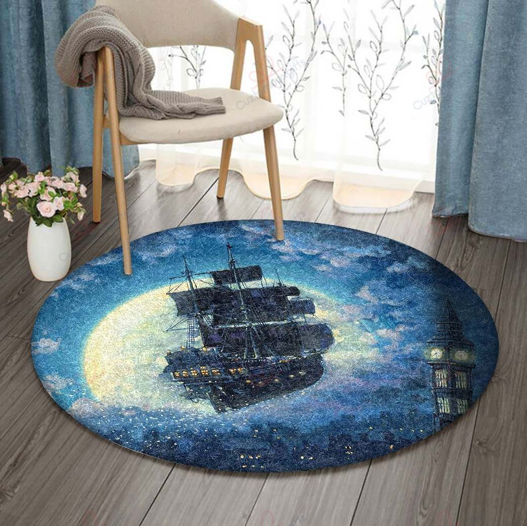 Flying Ship Round Carpet Floor Rug Living Room Bedroom Decor Round Area Rug Carpet Flying Ship Round Carpet Floor Rug Living Room Bedroom Decor Round Area Rug Carpet