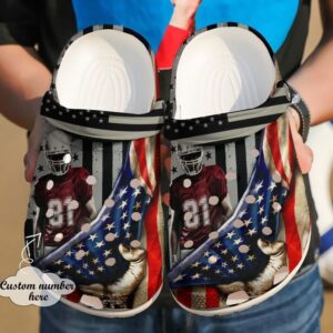 Football Personalized American Sku 1096 Crocs Crocband Clog Comfortable For Mens Womens Classic Clog Water Shoes