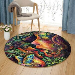 Forest Girl Butterfly Round Carpet Floor Rug Living Room Bedroom Decor Round Area Rug Carpet