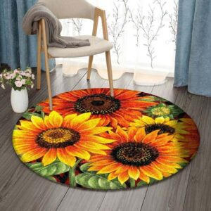Four Sunflower Round Carpet Floor Rug Living Room Bedroom Decor Round Area Rug Carpet