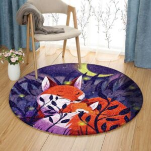 Fox And Moon Round Carpet Floor Rug Living Room Bedroom Decor Round Area Rug Carpet