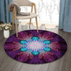 Fractal Purple Flower Round Carpet Floor Rug Living Room Bedroom Decor Round Area Rug Carpet
