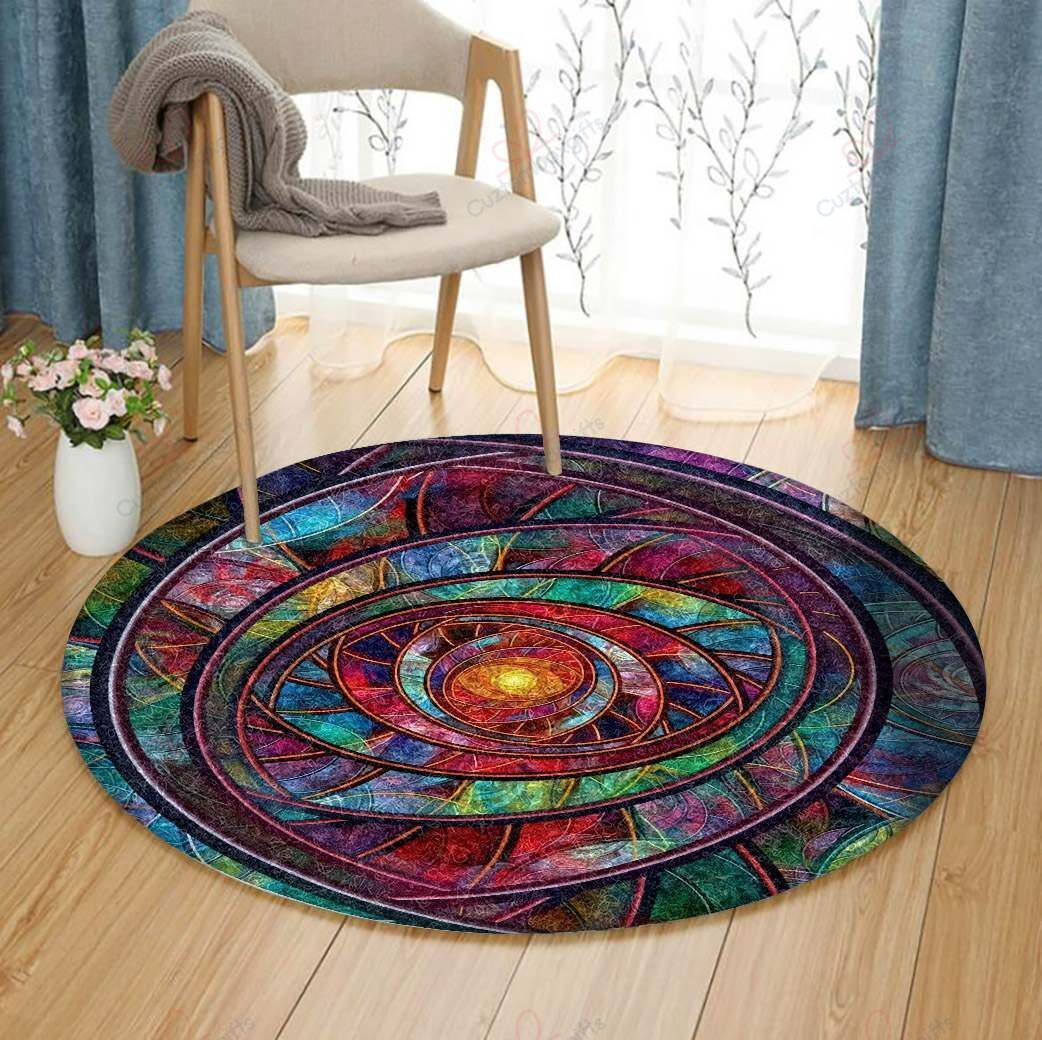 Fractal Rainbow Round Carpet Floor Rug Living Room Bedroom Decor Round Area Rug Carpet Fractal Rainbow Round Carpet Floor Rug Living Room Bedroom Decor Round Area Rug Carpet