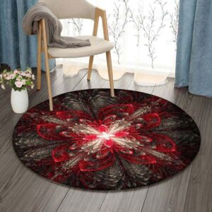 Fractal Red Flower Round Carpet Floor Rug Living Room Bedroom Decor Round Area Rug Carpet