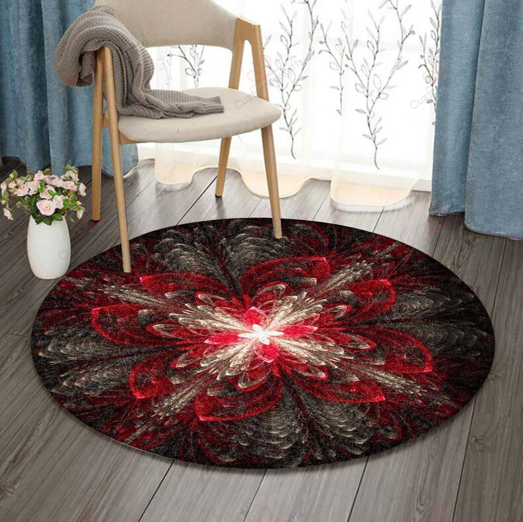 Fractal Red Flower Round Carpet Floor Rug Living Room Bedroom Decor Round Area Rug Carpet Fractal Red Flower Round Carpet Floor Rug Living Room Bedroom Decor Round Area Rug Carpet