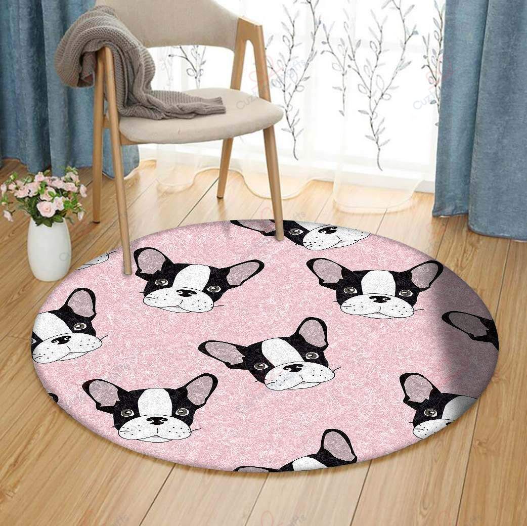 French Bulldog Pattern Round Carpet Floor Rug Living Room Bedroom Decor Round Area Rug Carpet French Bulldog Pattern Round Carpet Floor Rug Living Room Bedroom Decor Round Area Rug Carpet