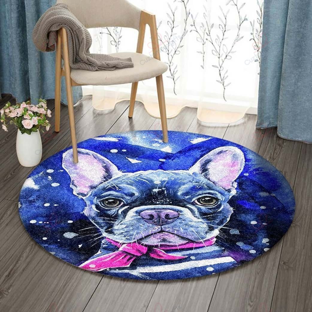French Bulldog With Snow Round Carpet Floor Rug Living Room Bedroom Decor Round Area Rug Carpet French Bulldog With Snow Round Carpet Floor Rug Living Room Bedroom Decor Round Area Rug Carpet