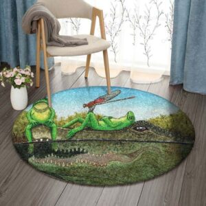 Frog Alligator And Dragonfly In Swamp Round Carpet Floor Rug Living Room Bedroom Decor Round Area Rug Carpet