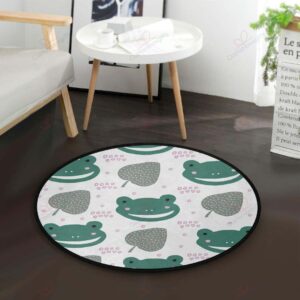 Frog Lotus Round Carpet Floor Rug Living Room Bedroom Decor Round Area Rug Carpet