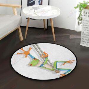 Funny Small Frog On Swing Round Carpet Floor Rug Living Room Bedroom Decor Round Area Rug Carpet