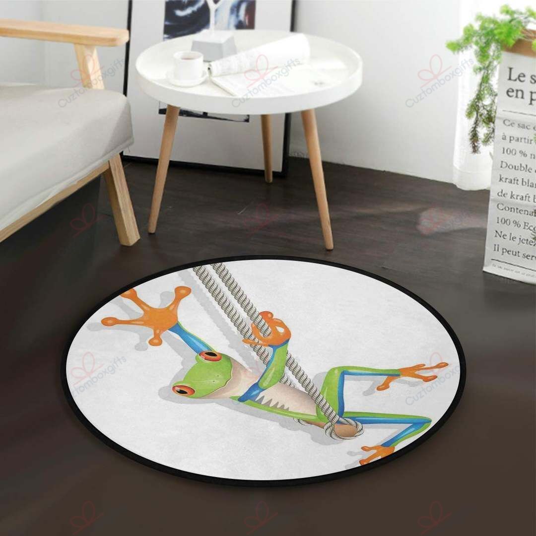 Funny Small Frog On Swing Round Carpet Floor Rug Living Room Bedroom Decor Round Area Rug Carpet Funny Small Frog On Swing Round Carpet Floor Rug Living Room Bedroom Decor Round Area Rug Carpet