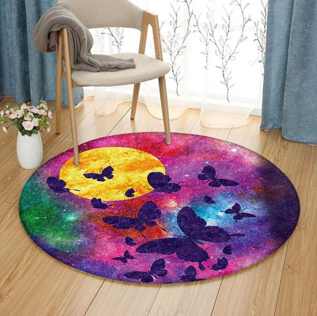 Galaxy Butterfly Round Carpet Floor Rug Living Room Bedroom Decor Round Area Rug Carpet Galaxy Butterfly Round Carpet Floor Rug Living Room Bedroom Decor Round Area Rug Carpet