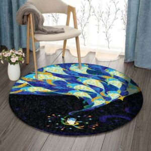 Galaxy Fish Round Carpet Floor Rug Living Room Bedroom Decor Round Area Rug Carpet