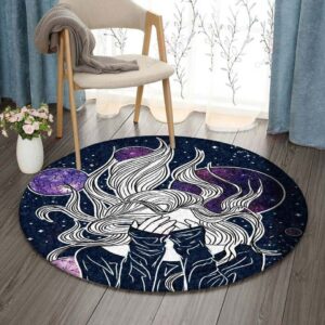 Galaxy Girl Round Carpet Floor Rug Living Room Bedroom Decor Round Area Rug Carpet