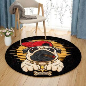 Gangster Pug Round Carpet Floor Rug Living Room Bedroom Decor Round Area Rug Carpet
