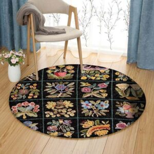 Garden Flower Round Carpet Floor Rug Living Room Bedroom Decor Round Area Rug Carpet