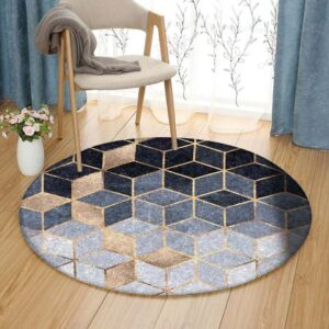 Geometric Black And Yellow Round Carpet Floor Rug Living Room Bedroom Decor Round Area Rug Carpet