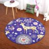 Geometric Deers And Birds Round Carpet Floor Rug Living Room Bedroom Decor Round Area Rug Carpet