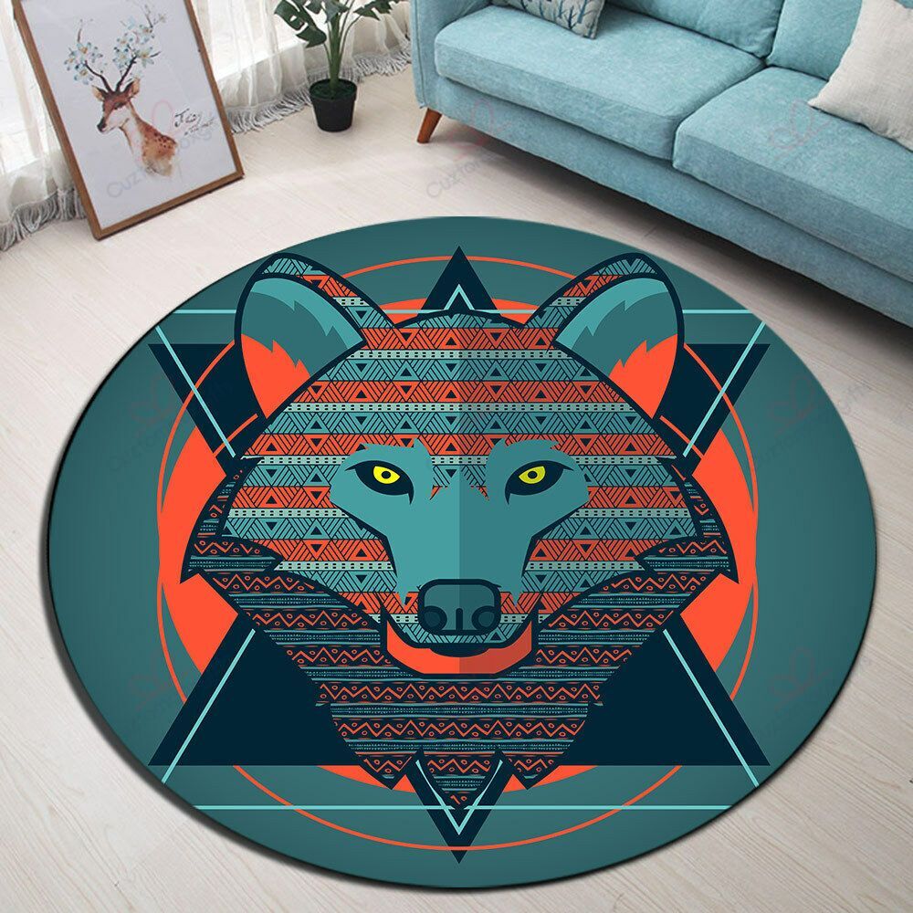 Geometric Pattern Wolf Head Round Carpet Floor Rug Living Room Bedroom Decor Round Area Rug Carpet Geometric Pattern Wolf Head Round Carpet Floor Rug Living Room Bedroom Decor Round Area Rug Carpet