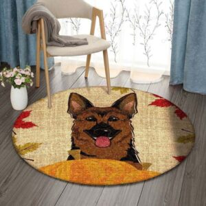 German Shepherd Thanksgiving Round Carpet Floor Rug Living Room Bedroom Decor Round Area Rug Carpet