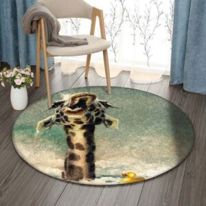 Giraffe And Duck Round Carpet Floor Rug Living Room Bedroom Decor Round Area Rug Carpet