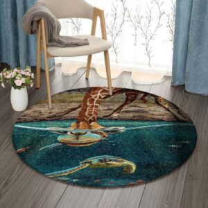 Giraffe Fishes And Turtle Round Carpet Floor Rug Living Room Bedroom Decor Round Area Rug Carpet