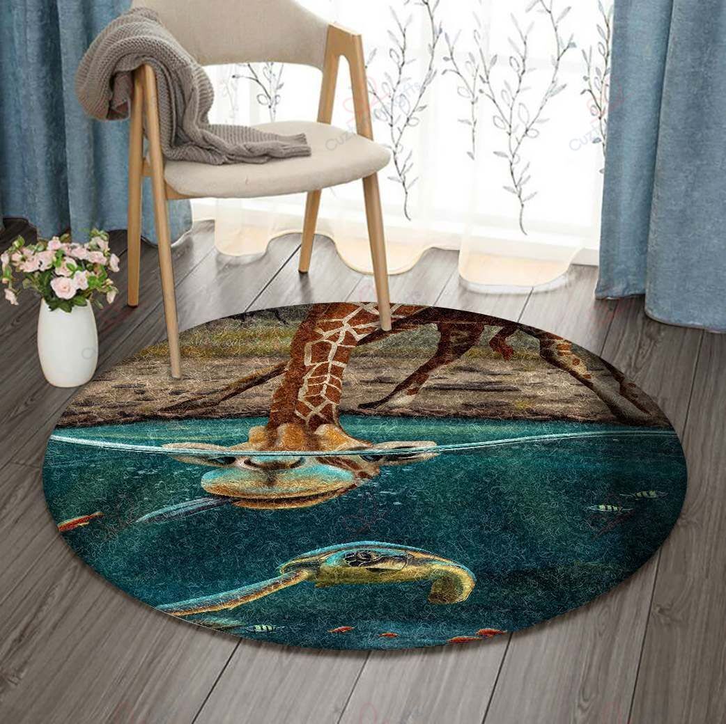 Giraffe Fishes And Turtle Round Carpet Floor Rug Living Room Bedroom Decor Round Area Rug Carpet Giraffe Fishes And Turtle Round Carpet Floor Rug Living Room Bedroom Decor Round Area Rug Carpet