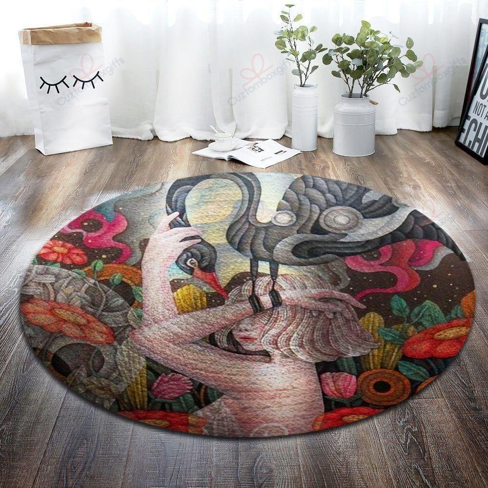 Girl And Bird Round Carpet Floor Rug Living Room Bedroom Decor Round Area Rug Carpet Girl And Bird Round Carpet Floor Rug Living Room Bedroom Decor Round Area Rug Carpet