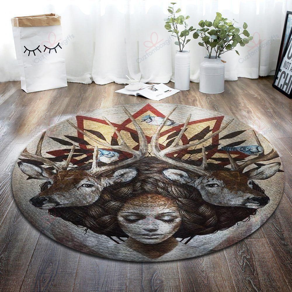 Girl And Deer Round Carpet Floor Rug Living Room Bedroom Decor Round Area Rug Carpet Girl And Deer Round Carpet Floor Rug Living Room Bedroom Decor Round Area Rug Carpet