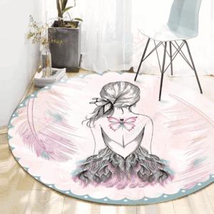 Girl And Feather Round Carpet Floor Rug Living Room Bedroom Decor Round Area Rug Carpet