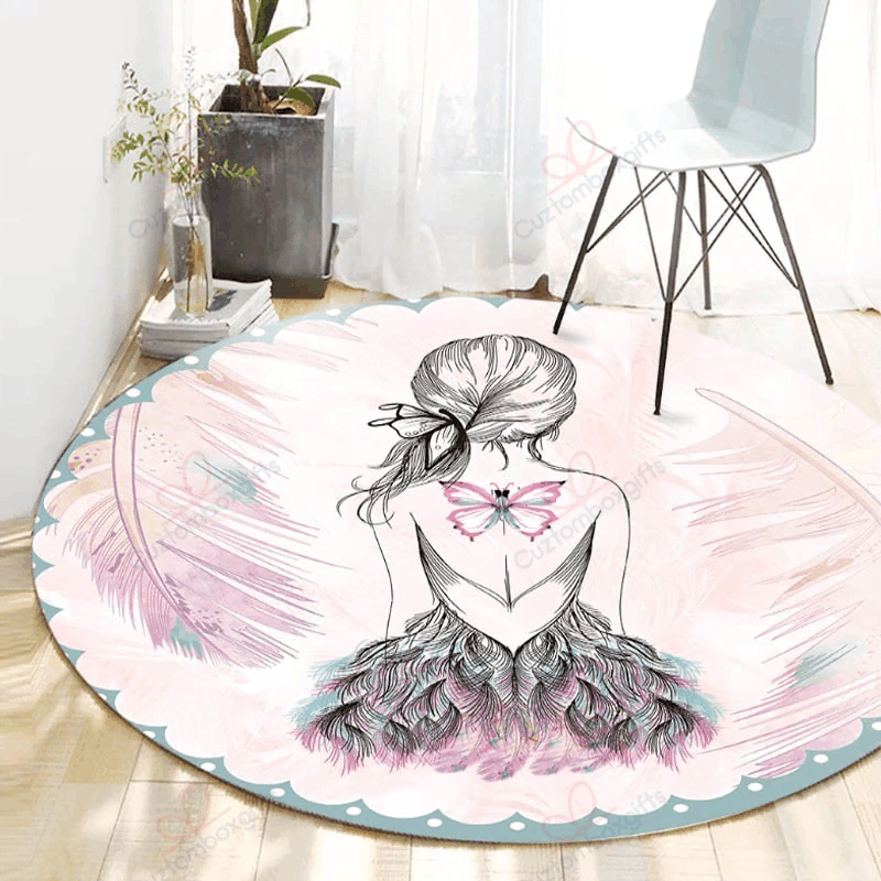 Girl And Feather Round Carpet Floor Rug Living Room Bedroom Decor Round Area Rug Carpet Girl And Feather Round Carpet Floor Rug Living Room Bedroom Decor Round Area Rug Carpet