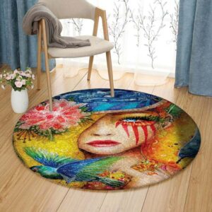 Girl Bird Flower Round Carpet Floor Rug Living Room Bedroom Decor Round Area Rug Carpet