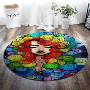 Girl Colorful Head Round Carpet Floor Rug Living Room Bedroom Decor Round Area Rug Carpet