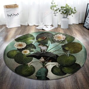 Girl Lotus And Cat Round Carpet Floor Rug Living Room Bedroom Decor Round Area Rug Carpet