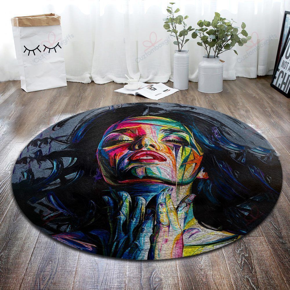 Girl Painting Round Carpet Floor Rug Living Room Bedroom Decor Round Area Rug Carpet Girl Painting Round Carpet Floor Rug Living Room Bedroom Decor Round Area Rug Carpet