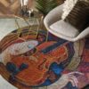 Girl Playing Violin Round Carpet Floor Rug Living Room Bedroom Decor Round Area Rug Carpet