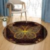 Gold Butterfly Round Carpet Floor Rug Living Room Bedroom Decor Round Area Rug Carpet