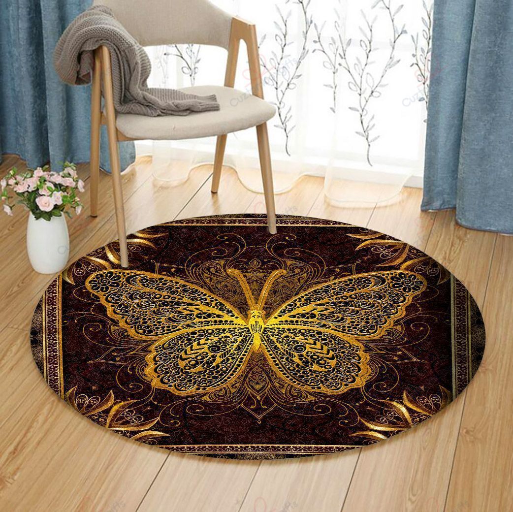 Gold Butterfly Round Carpet Floor Rug Living Room Bedroom Decor Round Area Rug Carpet Gold Butterfly Round Carpet Floor Rug Living Room Bedroom Decor Round Area Rug Carpet
