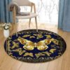 Gold Butterfly Round Carpet Floor Rug Living Room Bedroom Decor Round Area Rug Carpet
