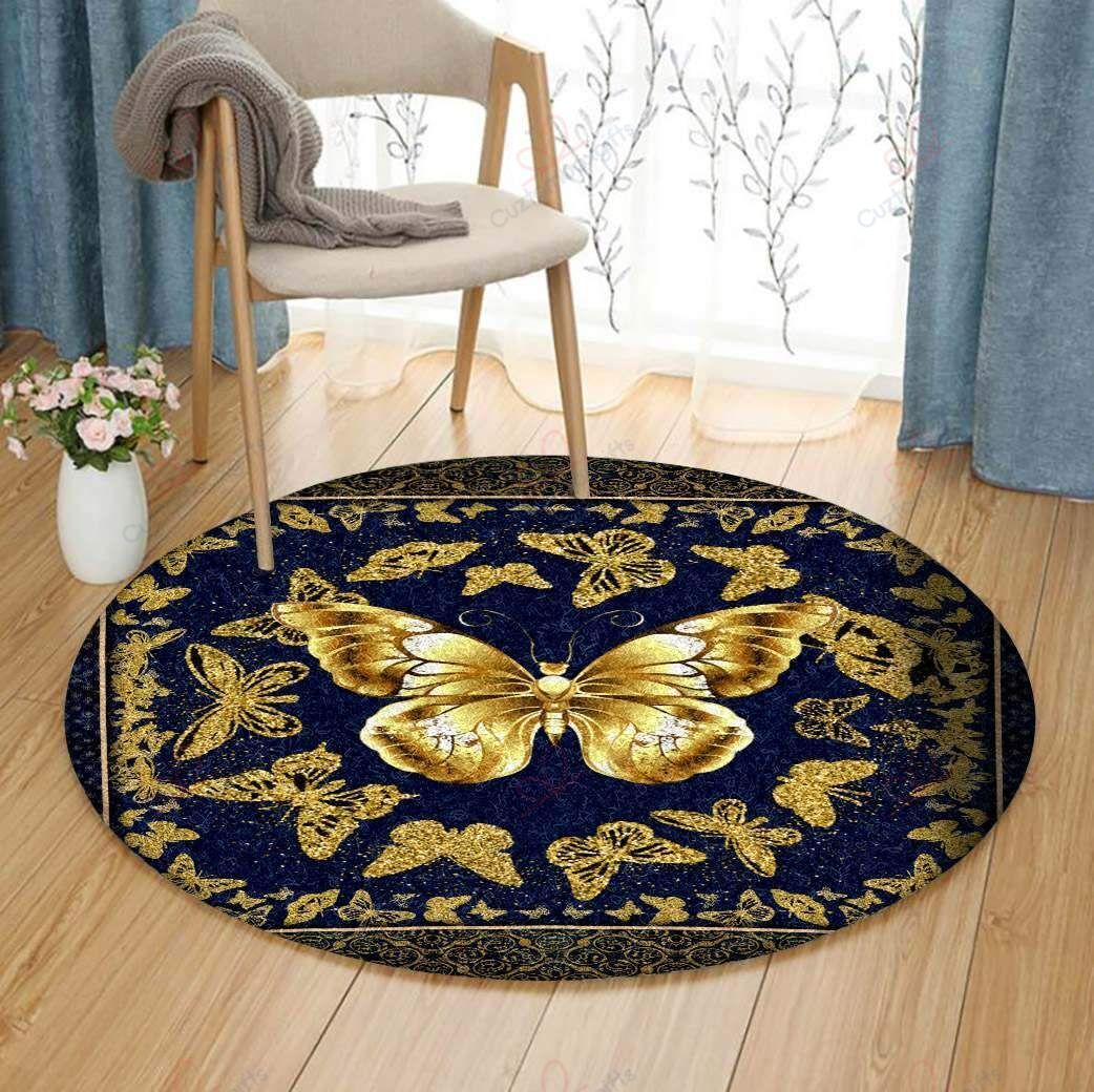 Gold Butterfly Round Carpet Floor Rug Living Room Bedroom Decor Round Area Rug Carpet Gold Butterfly Round Carpet Floor Rug Living Room Bedroom Decor Round Area Rug Carpet