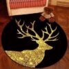 Gold Deer Round Carpet Floor Rug Living Room Bedroom Decor Round Area Rug Carpet