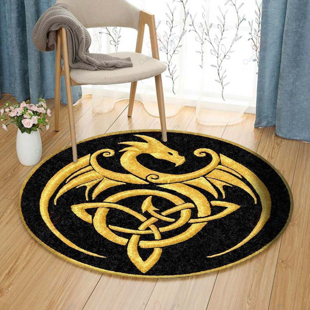 Gold Dragon Celtic Round Carpet Floor Rug Living Room Bedroom Decor Round Area Rug Carpet Gold Dragon Celtic Round Carpet Floor Rug Living Room Bedroom Decor Round Area Rug Carpet